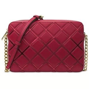 Michael Kors - Cherry Gold Trim Jet Set Diamond Quilt Crossbody